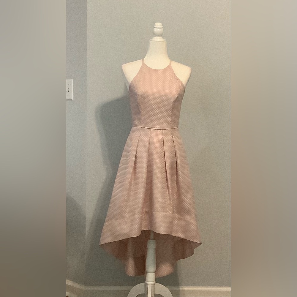 Aidan Mattox Blush Textured High Low Cocktail Dress Evening Party, Size 2